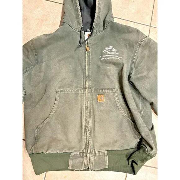 Vintage Carhartt Jacket Mens L J25 MOS Moss Green Distressed Faded Y2K Work - Picture 2 of 8